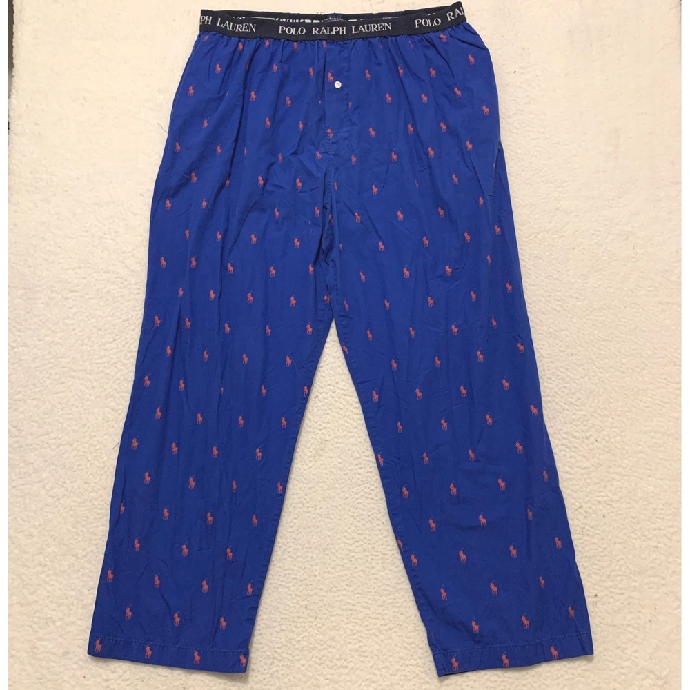 Polo Ralph Lauren Pajama Sleep Pants Mens XL 36x30 100% Cotton Stretch Blue Red